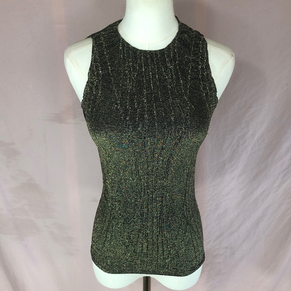 Shape FX Metallic Ribbed Tank Top - Black and Gold Size Small XS
